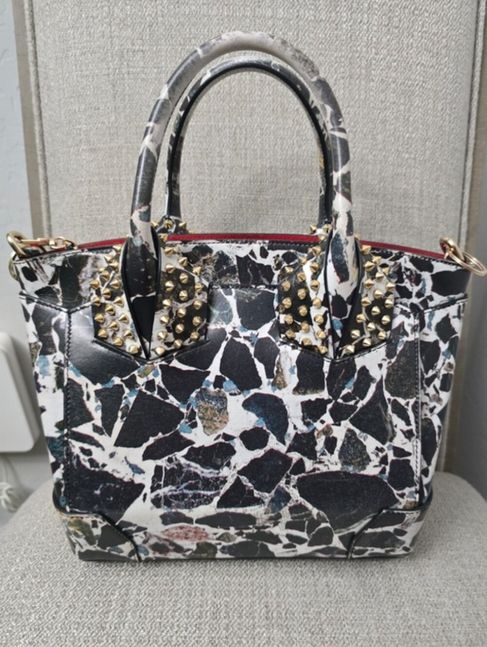 Christian Louboutin Eloise - Carrare Marble Small Spiked Tote